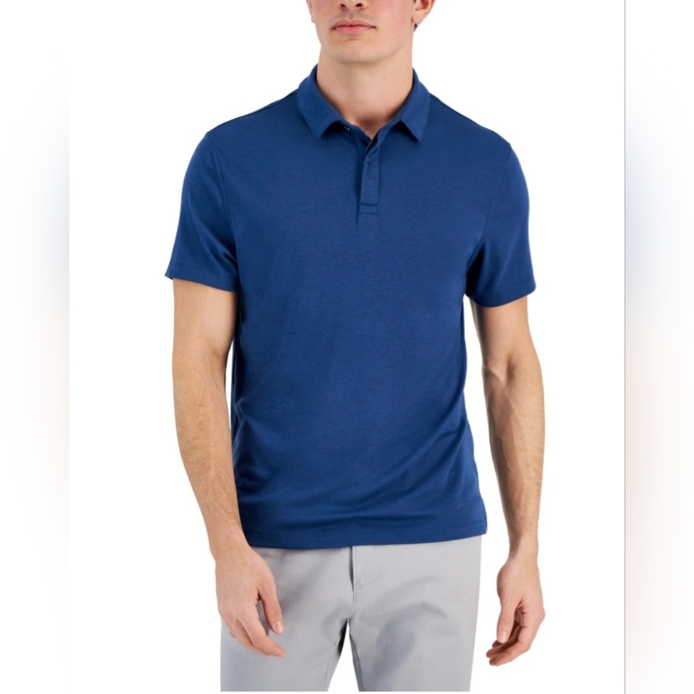 ALFANI Alfatech Solid Navy Steel Polo Shirt Stretch Lightweight Size S